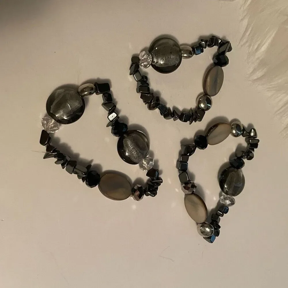 Beaded stretchy bracelets set of 3 fashion jewelry